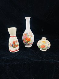 Japanese Hand Painted Pitcher And Vase Lot