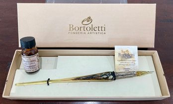 Bortoletti Nero Blown Glass Tipped Calligraphy Pen & Ink, Made In Italy - New In Box