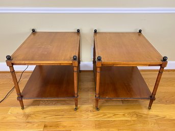 Pair Of 2 Tier Side Tables On Castors  By Treasure House