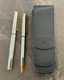Diplomat Double Pen Leather Pouch & 2 Diplomat Pens ~ Fountain & Ball Point ~