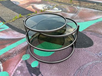 1970s Swiveling 3-tier Coffee Table With Smoked Glass