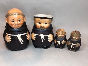 Adorable Vintage HUMMEL / GOEBEL Friar Tuck Set - Four Pieces  - Older Full Bee Mark - Made In Germany