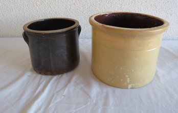 Antique Two Crocks Brown And Beige