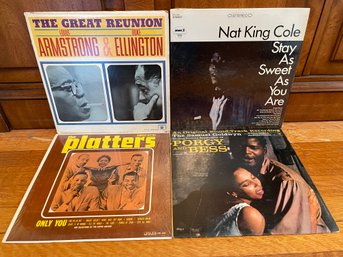 Four Vintage Jazz Records, As Found. Ellington, Armstrong, Nat King Cole And More.