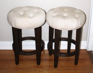 Pair Of White Upholstered Bar Stools