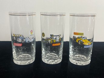 Vintage Glass Art Drinking Glasses Made In USSR Sport Car F1 Set Of 3