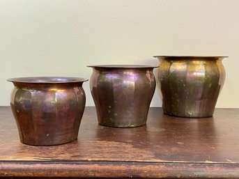 Trio Of Brass Nesting Planters With Great Patina Or Shine 'Em Up!