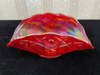 Vintage LE Smith Red Carnival Glass Boat Dish