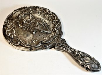 Art Nouveau Sterling Silver Hand Mirror 'the Swing' By F And B