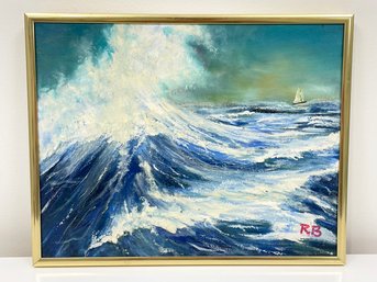 An Original Vintage Oil On Board, Initialed RB, Seascape