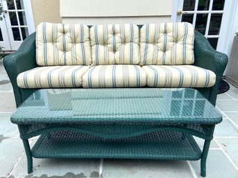Lloyd Flanders Wicker Outdoor Sofa And Coffee Table