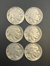 6 Beautiful Buffalo Nickels 1930, 1934, 1935, 1936, 1936-D, & 1937-D