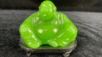 CHINESE JADE JADEITE GREEN LAUGHING HAPPY BUDDAH FIGURINE STATUE