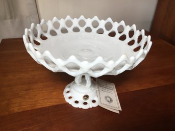 Wonderful Very Large WESTMORELAND Milk Glass Lattice Compote With Original Label & Booklet - Very Scarce !