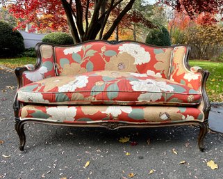 A French Louis IV Style Settee Loveseat In A Fun Bold Floral