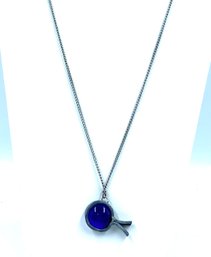 Silvertone Chain W/ Cobalt Blue Glass & Pewter Fish Pendant
