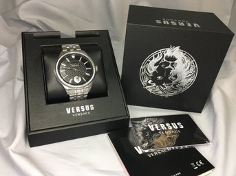 Incredible Brand New $595 Retail VERSACE / Versus Mens Watch - All Stainless Steel With Black Dial With Boxes