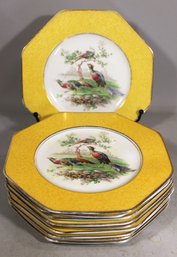 10 Wedgwood Dessert Plates Having Birds Wear To Gold Trim