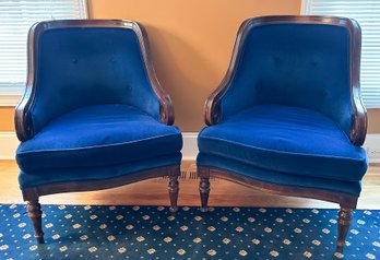 (2) A Pair Of Royal Blue Ethan Allen Regency Style Gondola Chairs