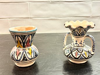 Pair Of Vintage Safi Moroccan Handmade Pottery Vase, Signed