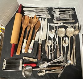 Huge Collection Lot Of Kitchen Items - Stainless Spoons, Forks, Knifes, Opener, Wooden Spoons & More.212D2