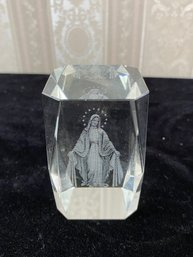 Vintage Lady Of Guadalupe Mother Mary Jesus Image Glass Paperweight