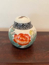A Vintage Hand Painted C.p.c. Porcelain Lidded Ginger Jar Dragonfly & Flowers Made In Macau