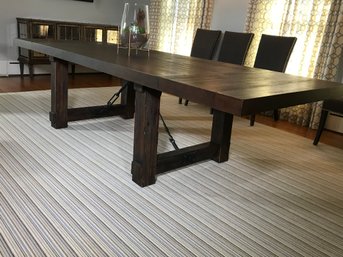 Incredible Large Industrial Style Trestle / Dining Room Table With - Large Iron Turnbuckles & Removable Leave