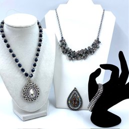 4 Piece Grouping Of Sparkling Contemporary Rhinestone Jewelry