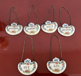 6 PC Vintage Bone China Liquor Bottle Tags By Crown Staffordshire, England