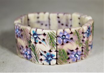 Hand Carved Pink Stone Hand Painted Elastic Bracelet