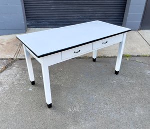 Vintage 1930s Enameled Metal Top Kitchen Table Or Desk