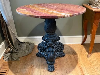 A Stunning Antique Carved Hard Wood And Onyx Cafe Table