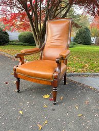 A Leather Library Arm Chair With Nailhead Trim