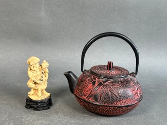 Cast Iron Japanese Tea Pot With Figure