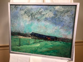 Original James Pascucci Painting - Horses / Stable - Oil On Masonite - Framed - Very Nice Painting