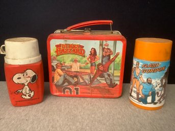 Vintage Lunch Box And Thermoses Lot