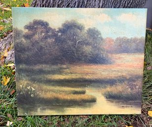 Beautiful Signed Oil On Canvas ~  H Wenh ~ Lovely Marsh