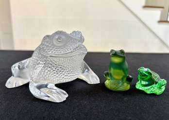 Lalique And Baccarat Crystal Frog Figurines