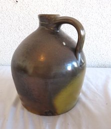Antique Stoneware Brown Jug With Yellow On Bottom