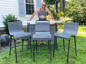 A Vintage Outdoor Bar And Set Of 3 Bar Stools By Molla - Recently Redone! (Bartender Not Included)