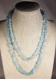 36' Long Genuine Aquamarine Shard Gemstone Beaded Necklace