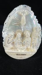 Pearl Shell Nativity Scene, Layered W/Mary, Joseph, & Jesus, Hand-Carved