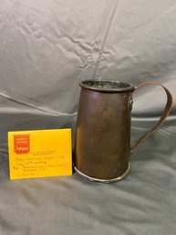 Antique Early 19th Century American Copper Mug Circa 1825-1830 'W' Stamped Top Left Of Handle