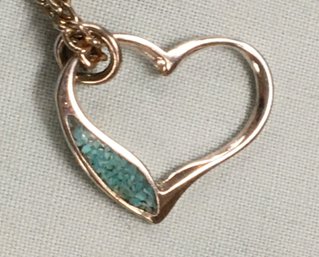 Vintage Sterling Silver With Turquoise Heart Pendant