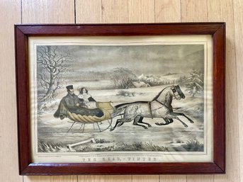 Hand Colored Currier & Ives 'The Road - Winter' Framed Print