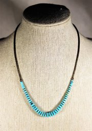 Vintage Sterling Silver Turquoise Beaded Necklace 15' Long