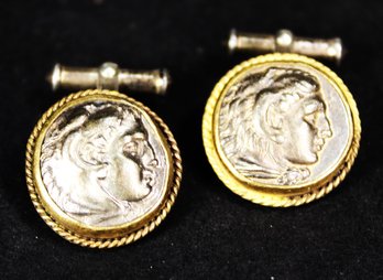 Very Fine Heavy Sterling Silver Signed PARRISH WAGER Neoclassical Coin Cufflinks