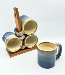 Set Of Vintage 1970s Rodolfo Padilla Mugs With Stand