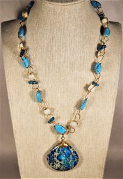 Turquoise And Hard Stone Necklace Pendant In Blue